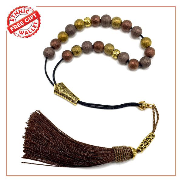 Greek KOMBOLOI Series Worry Beads Begleri Pony Anxiety Beads Rosary Relaxation Stress Relief (Matte Style Faceted Brown Hematite Beads (10 mm, 19 Beads )