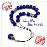 ALBATROSART Design - Greek KOMBOLOI Series Worry Beads Begleri Pony Anxiety Beads Rosary Relaxation Stress Relief (Navy Blue Resin Drum -13X9 mm- 19 Big Beads)