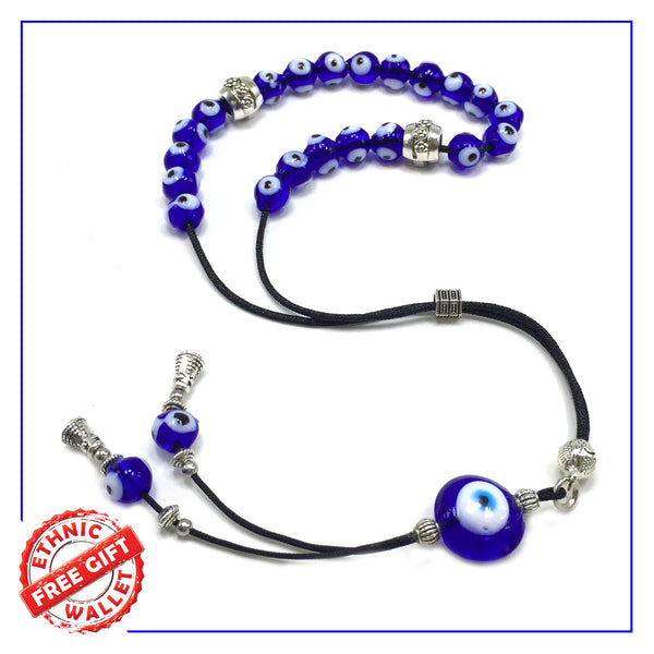 Greek KOMBOLOI Series- Worry Beads Begleri Pony Anxiety Beads Rosary Relaxation Stress Relief (Handmade Evil Eye Beads -(8 mm, 21 Beads)