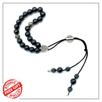 Greek KOMBOLOI Series Worry Beads Begleri Pony Anxiety Beads Rosary Relaxation Stress Relief (Black Hematite Round Beads -8 mm, 21 Beads)