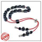 Greek KOMBOLOI Series Worry Beads Begleri Pony Anxiety Beads Rosary Relaxation Stress Relief (Black Hematite Twisted Oval -12x8 mm- 17 Beads)