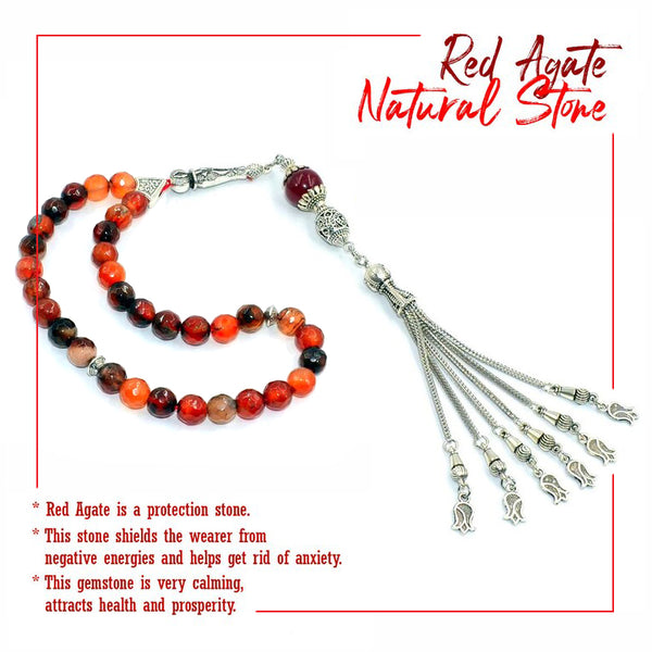 -PRESTIGE SERIES- Miracle Red Agate Stone-Tesbih-Tasbih-Tasbeeh-Misbaha-Masbaha (8 mm 33 beads)