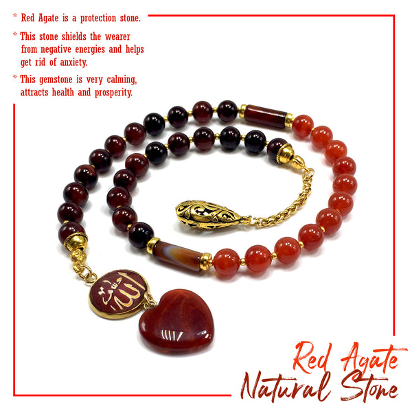 -Swing Beads Collection- Prayer Beads Tesbih Tasbih Tasbeeh Misbaha Masbaha Subha Sebha Sibha Rosary (Model 7 -RED Agate Stone -8 mm 33 Diameter Beads)