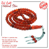 Brilliance Collection: Worry Beads-Prayer Beads-Tesbih-Tasbih-Tasbeeh-Misbaha-Masbaha-Subha-Sebha-Sibha-Rosary  (RED Agate Natural Faceted Gemstone -8 mm 99 Beads)