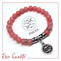 PISCES ZODIAC Healing Gemstone Bracelets According to Zodiac Series -8 mm Rose Quartz Beads- Astrology Healing Stress Relief Bracelets