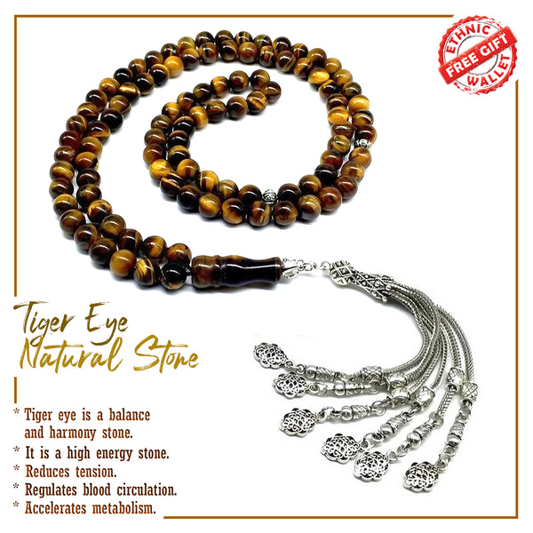 ALBATROSART Special Prayer Beads Series -99 Beads- Tesbih Tasbih Tasbeeh Misbaha Masbaha Subha Sebha Sibha  (Tiger Eye Natural Stone -8 mm-)