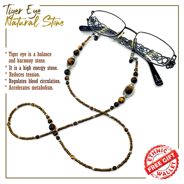 HANDMADE Eyeglass Chains Elegant Eyewear Retainer Beaded Eyeglass Strap Holder Natural Stone Beaded Eyewear Retainer (TIGER EYE Stone Beaded Design)