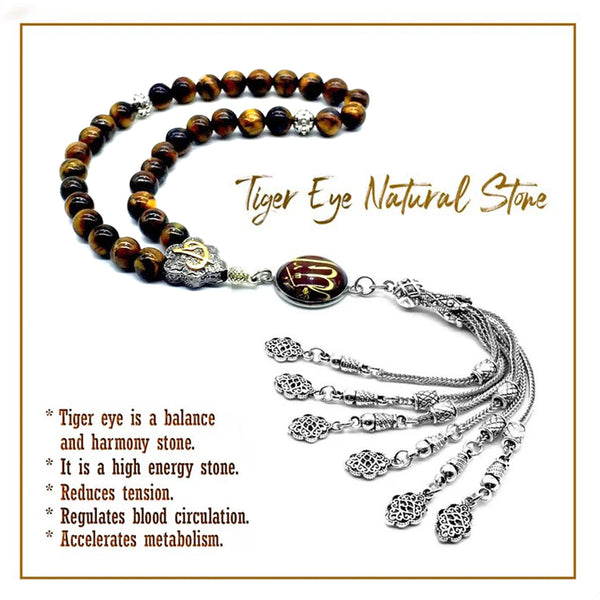 ALBATROSART Design -Regal Collection Worry Beads - Prayer Beads Tesbih-Tasbih-Tasbeeh-Misbaha-Masbaha-Subha-Sebha-Sibha-Rosary (Regal 8 mm- 33 Tiger Eye Stone Beads)