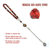 ALLAH Tassel Muslim Prayer Beads, Worry Beads, Tesbih, Tasbih, Tasbeeh, Misbaha, Masbaha, Subha, Rosary (Miracle Red Agate, 8 mm -33 beads)