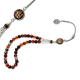 ALLAH Tassel Muslim Prayer Beads, Worry Beads, Tesbih, Tasbih, Tasbeeh, Misbaha, Masbaha, Subha, Rosary (Miracle Red Agate, 8 mm -33 beads)