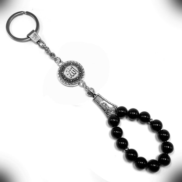 ALBATROSART -Keychain Collection with Allah -Handbag Holders (10mm Black Glass Beads)
