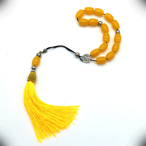 ALBATROSART Design -Greek KOMBOLOI Series -1- Worry Beads - Prayer Beads - Tesbih-Tasbih-Tasbeeh-Misbaha-Sibha-Rosary (Imitation Yellow Amber Acrylic Beads -(10X13mm, 15 Beads)