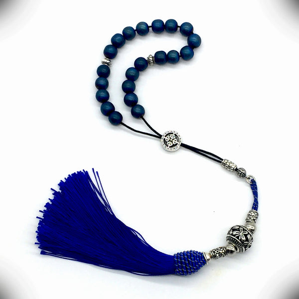 ALBATROSART Design -Greek KOMBOLOI Series -1- Worry Beads - Prayer Beads - Tesbih-Tasbih-Tasbeeh-Misbaha-Sibha-Rosary (Blue Hematite Beads -(8mm, 21 Beads)