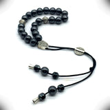 Greek KOMBOLOI Series Worry Beads Begleri Pony Anxiety Beads Rosary Relaxation Stress Relief (Black Hematite Round Beads -8 mm, 21 Beads)