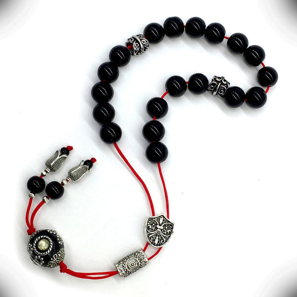 ALBATROSART Design - Greek KOMBOLOI Series- Worry Beads Begleri Pony Anxiety Beads Rosary Relaxation Stress Relief (Black Glass Beads - (10 mm, 19 Beads)