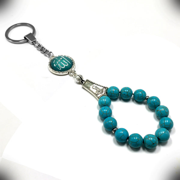 ALBATROSART -Keychain Collection with Allah -Handbag Holders (10mm Diameter Turquoise Beads)