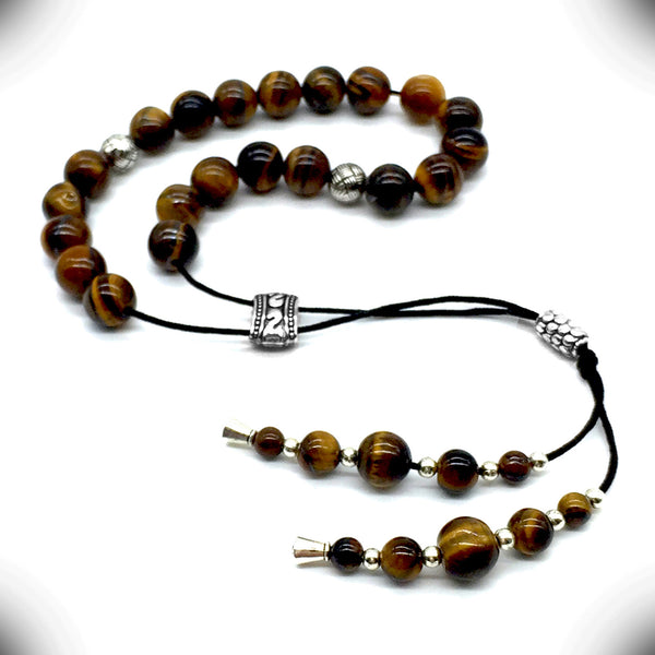 ALBATROSART Design - Greek KOMBOLOI Series- Worry Beads Begleri Pony Anxiety Beads Rosary Relaxation Stress Relief (Tiger Eye Natural Stone Beads - (8 mm, 21 Beads)