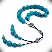 Greek KOMBOLOI Series- Worry Beads Begleri Pony Anxiety Beads Rosary Relaxation Stress Relief (Synthetic Round Turquoise Beads -10 mm, 19 Beads)