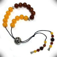 Greek KOMBOLOI Series Worry Beads Begleri Pony Anxiety Beads Rosary Relaxation Stress Relief (Yellow-Brown Imitation Resin - 12 mm, 17 Beads)