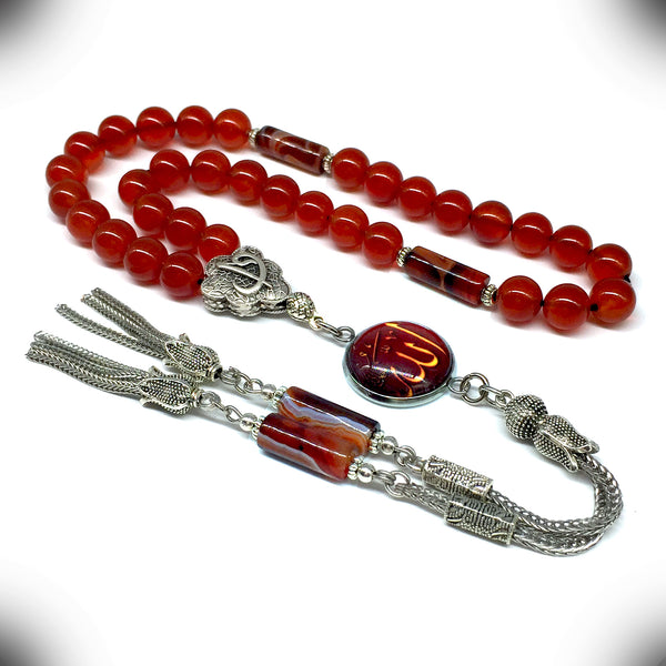ALBATROSART -Elegance Collection- Prayer Beads-Tesbih-Tasbih-Tasbeeh-Misbaha-Masbaha-Subha-Sebha-Sibha-Rosary (RED Agate Stone 8mm -33 Beads)