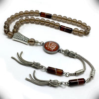 Muslim Prayer Beads-Tesbih-Tasbih-Tasbeeh-Misbaha-Masbaha-Subha-Sebha-Sibha-Rosary (Smooth Smoky Quartz -8 mm 33 Beads)