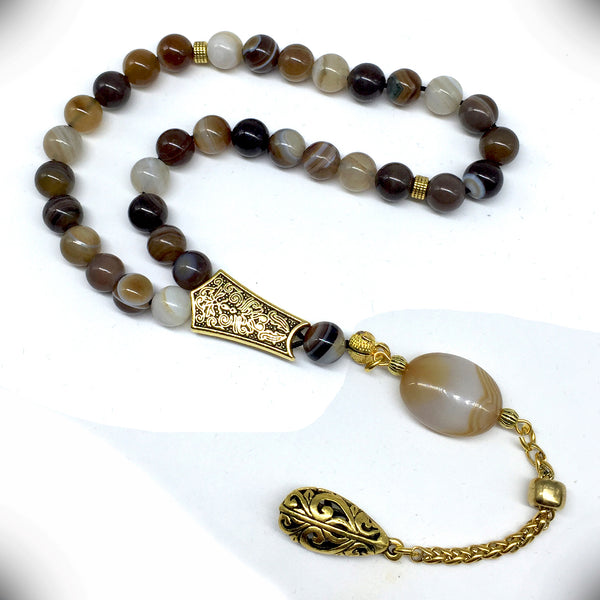 ALBATROSART -Elegance Collection- Prayer Beads-Tesbih-Tasbih-Tasbeeh-Misbaha-Masbaha-Subha-Sebha-Sibha-Rosary (Banded Agate Stone (8mm -33 Beads)