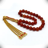 ALBATROSART -Elegance Collection- Prayer Beads-Tesbih-Tasbih-Tasbeeh-Misbaha-Masbaha-Subha-Sebha-Sibha-Rosary (Red Agate with Zirconia Stone Gold Plated Tassel -8 mm 33 Beads-)