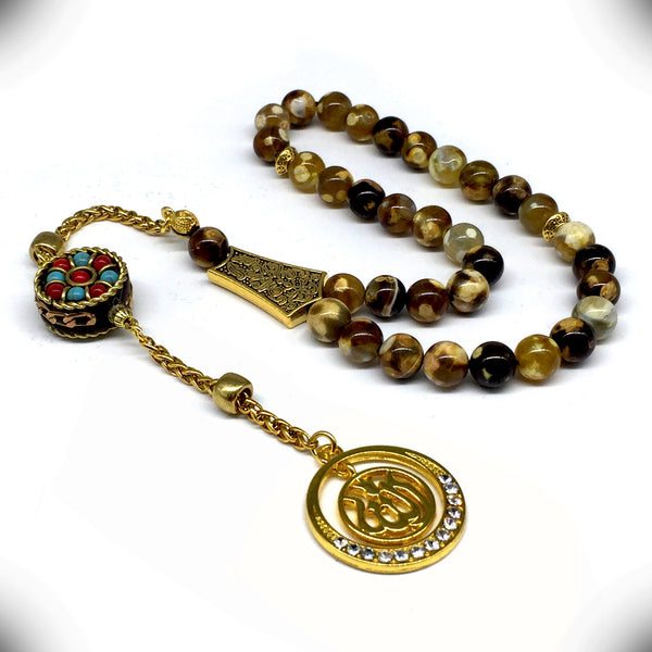 ALBATROSART -Elegance Collection- Prayer Beads-Tesbih-Tasbih-Tasbeeh-Misbaha-Masbaha-Subha-Sebha-Sibha-Rosary (FIRE Agate Stone (8mm -33 Beads)