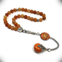 ALBATROSART -Elegance Collection- Prayer Beads-Tesbih-Tasbih-Tasbeeh-Misbaha-Masbaha-Subha-Sebha-Sibha-Rosary (Natural Orange Aventurine Stone and Teardrop Tassel Tesbih -8 mm, 33 Beads-)