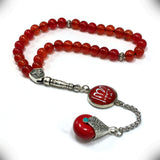 ALBATROSART -Elegance Collection- Prayer Beads-Tesbih-Tasbih-Tasbeeh-Misbaha-Masbaha-Subha-Sebha-Sibha-Rosary (Natural Red Agate Stone and Teardrop Tassel Tesbih -8 mm, 33 Beads-)