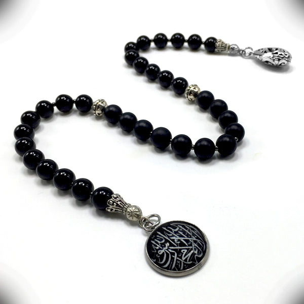 ALBATROSART -Swing Beads Collection- Prayer Beads-Tesbih-Tasbih-Tasbeeh-Misbaha-Masbaha-Subha-Sebha-Sibha-Rosary (Model 1 -8 mm Diameter -Black Agtate Beads)
