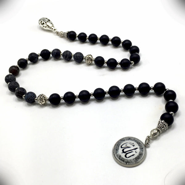 ALBATROSART -Swing Beads Collection- Prayer Beads-Tesbih-Tasbih-Tasbeeh-Misbaha-Masbaha-Subha-Sebha-Sibha-Rosary (Model 2 -8 mm Diameter Black Agate Beads)