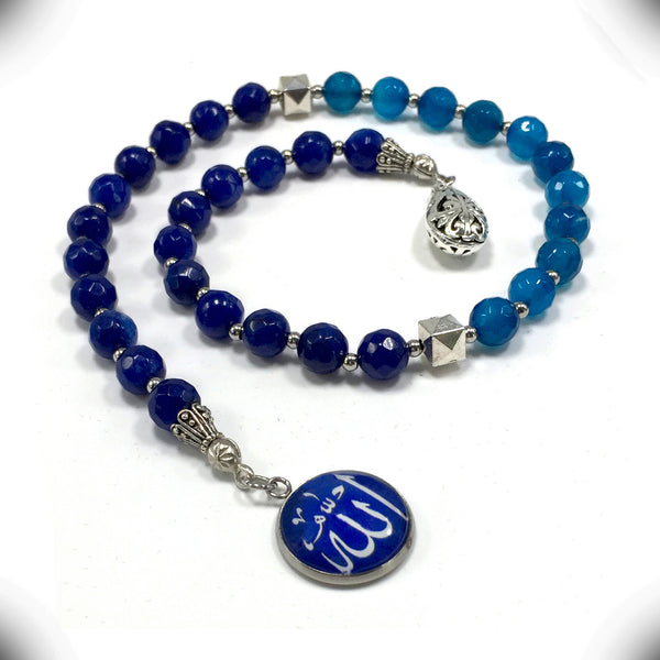 ALBATROSART -Swing Beads Collection- Prayer Beads-Tesbih-Tasbih-Tasbeeh-Misbaha-Masbaha-Subha-Sebha-Sibha-Rosary (Model 4 -Blue Agate -8mm Diameter Beads)