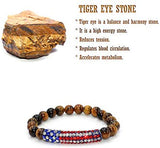 Tiger Eye Bracelet with American Flag Rhinestone Curved Tube Beads (Ethnic Wallet Gift)