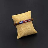 Tiger Eye Bracelet with American Flag Rhinestone Curved Tube Beads (Ethnic Wallet Gift)