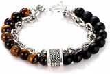 ALBATROSART - Elegant New Bracelet Series - (Ethnic Wallet Gift) (Unisex Natural Tiger Eye and Black Onyx Bracelets)