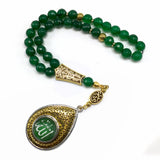 -Orient Collection-Prayer Beads-Worry Beads-Tesbih-Tasbih-Tasbeeh-Misbaha-Masbaha-Subha-Rosary (Green Jade Faceted Natural Stone-Allah Tassel -8mm 33 Beads)