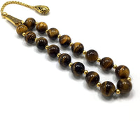 ALBATROSART Design -Relaxing Stress Relief Big Beads Prayer Beads, Worry Beads, EFE Tesbih, Maskot Tesbih, Tasbih, Rosary (Tiger Eye Natural Stone Beads and Bracelet- 12 mm-17 Beads-)