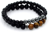 Elegant New Bracelet Series: Black Matte Onyx/Tiger Eye Stone Bracelet Set (ETHNIC WALLET GIFT)