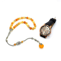 -FREE WATCH GIFT- Yellow Jade Prayer Beads-Tesbih-Tasbih-Tasbeeh-Misbaha-Masbaha (8 mm-33 beads)