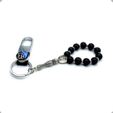 Allah Patterned Handmade Keychain & Rosary Collection- Key Chain-Car Key Chain-Handbags Holder-Worry Beads-Prayer Beads-Tesbih-Tasbih-Tasbeeh-Masbaha(Leather Keychain 10 mm-Black Beads)