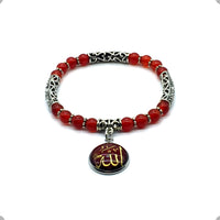 Red Agate Stone (6 mm) Small Beads Bracelet with ALLAH Pattern (Ethnic Wallet Gift)