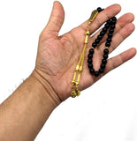 Black Agate Stone Prayer Beads and Bracelet -Worry Beads-Tesbih-Tasbih-Tasbeeh-Misbaha-Masbaha-Subha-Sebha-Rosary (Black Agate Stone / Gold Tassel)