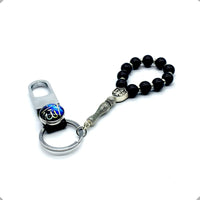 Allah Patterned Handmade Keychain & Rosary Collection- Key Chain-Car Key Chain-Handbags Holder-Worry Beads-Prayer Beads-Tesbih-Tasbih-Tasbeeh-Masbaha(Leather Keychain 10 mm-Black Beads)