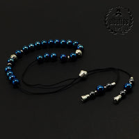 Greek KOMBOLOI Series Worry Beads Begleri Pony Anxiety Beads Rosary Relaxation Stress Relief (Blue Hematite Shiny Beads - 8 mm, 21 Beads Shiny)