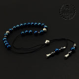 Greek KOMBOLOI Series Worry Beads Begleri Pony Anxiety Beads Rosary Relaxation Stress Relief (Blue Hematite Shiny Beads - 8 mm, 21 Beads Shiny)