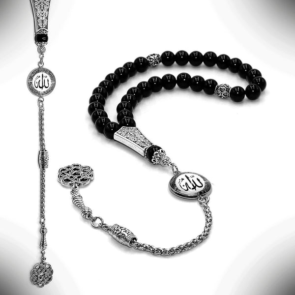 SPECIAL-ALLAH TASSEL-COLLECTION Black Onyx Stone Prayer Beads-Tesbih-Tasbih-Tasbeeh (8 mm-33 beads)