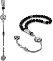 ALBATROSART Special -Allah Tassel- Collection (8 mm -33 Beads) Worry Beads - Prayer Beads-Tesbih-Tasbih-Tasbeeh-Misbaha-Masbaha-Subha-Sebha-Sibha-Rosary (Black Agate Stone)