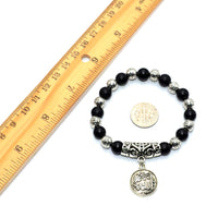 Onyx and Silver Plated Beads Bracelet with Allah Pattern (Ethnic Wallet Gift)