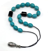 ALBATROSART Design - Greek KOMBOLOI Series Worry Beads Begleri Pony Anxiety Beads Rosary Relaxation Stress Relief (Synthetic Oval Turquoise Beads -12x10 mm, 17 Beads-)